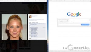 Due finestre affiancate per individuare tramite Google Immagini le foto di profilo false