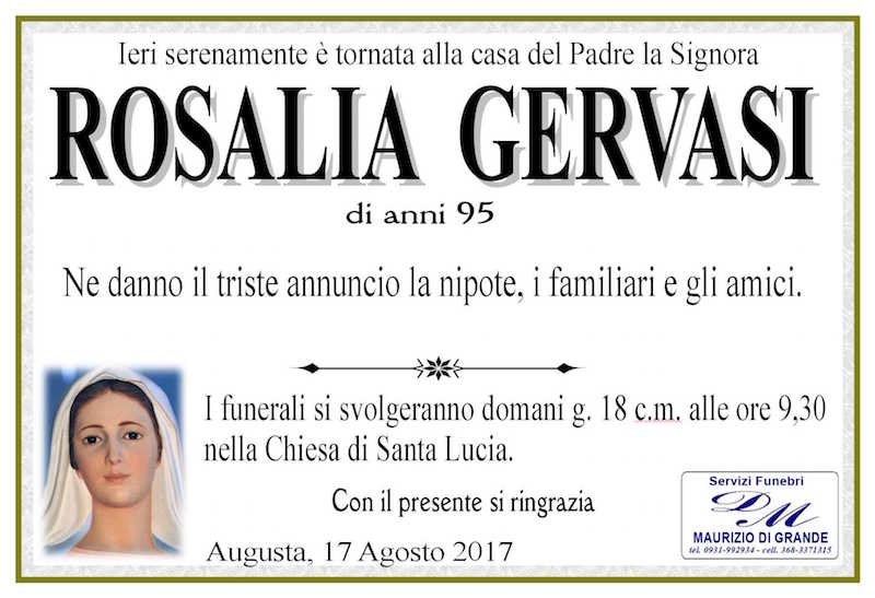 Necrologi – Si è spenta la signora Rosalia Gervasi di anni 95 – La ...